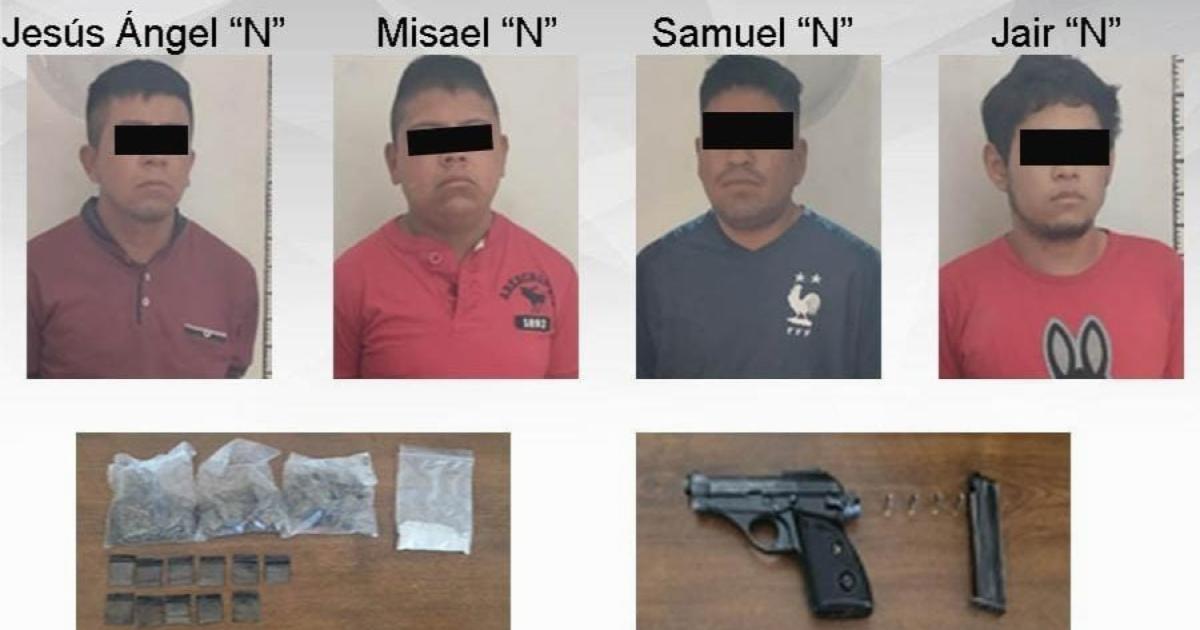 Detiene policía Morelos cuatro hombres en posesión de armas y droga en